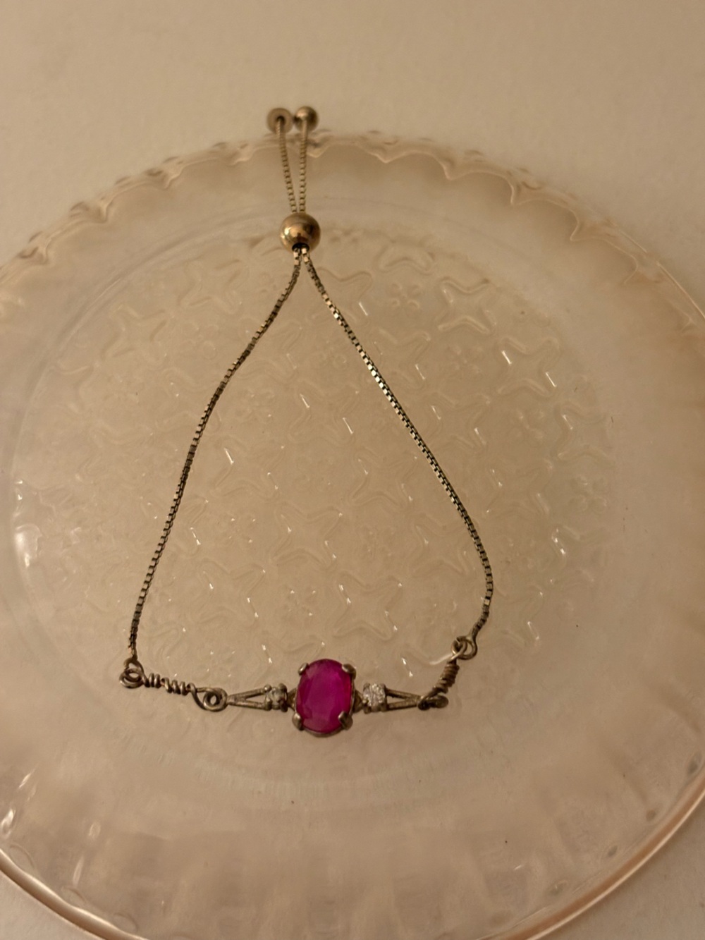 Silver Bracelet with Pink Oval Gemstone